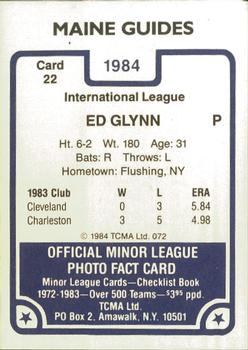 1984 TCMA Maine Guides #22 Ed Glynn Back