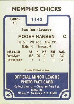 1984 TCMA Memphis Chicks #18 Roger Hansen Back