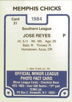 1984 TCMA Memphis Chicks #21 Jose Reyes Back