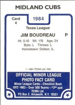 1984 TCMA Midland Cubs #4 Jim Boudreau Back