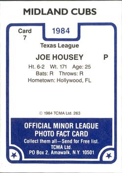 1984 TCMA Midland Cubs #7 Joe Housey Back