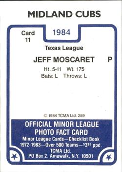 1984 TCMA Midland Cubs #11 Jeff Moscaret Back