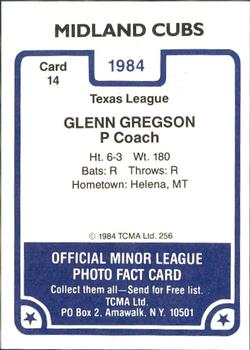 1984 TCMA Midland Cubs #14 Glenn Gregson Back