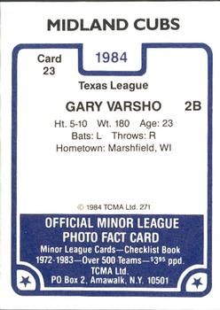 1984 TCMA Midland Cubs #23 Gary Varsho Back