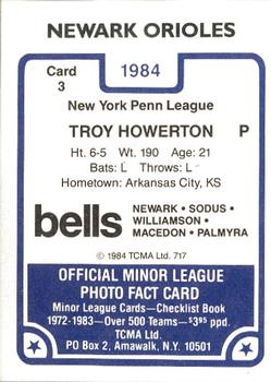 1984 TCMA Newark Orioles #3 Troy Howerton Back