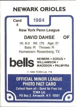1984 TCMA Newark Orioles #4 David Dahse Back