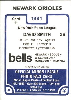 1984 TCMA Newark Orioles #11 David Smith Back