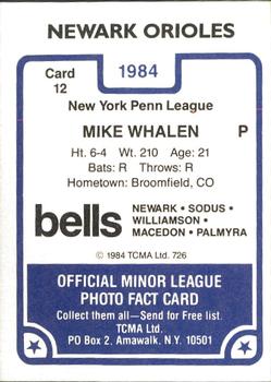 1984 TCMA Newark Orioles #12 Mike Whalen Back