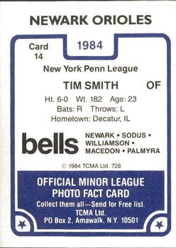 1984 TCMA Newark Orioles #14 Tim Smith Back