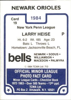1984 TCMA Newark Orioles #19 Larry Heise Back