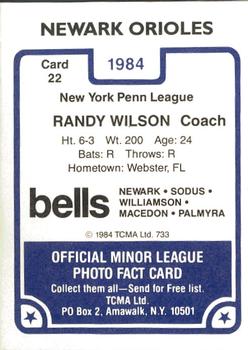 1984 TCMA Newark Orioles #22 Randy Wilson Back