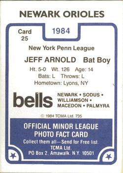 1984 TCMA Newark Orioles #25 Jeff Arnold Back