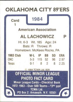 1984 TCMA Oklahoma City 89ers #1 Al Lachowicz Back