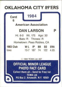 1984 TCMA Oklahoma City 89ers #6 Dan Larson Back