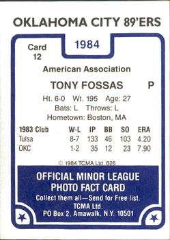 1984 TCMA Oklahoma City 89ers #12 Tony Fossas Back