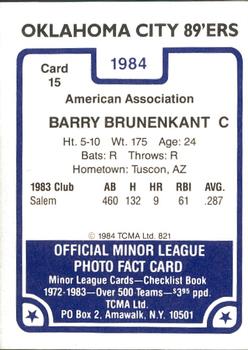 1984 TCMA Oklahoma City 89ers #15 Barry Brunenkant Back