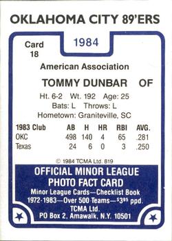 1984 TCMA Oklahoma City 89ers #18 Tommy Dunbar Back