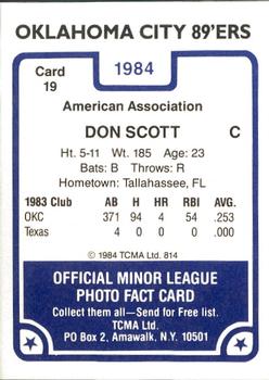 1984 TCMA Oklahoma City 89ers #19 Don Scott Back