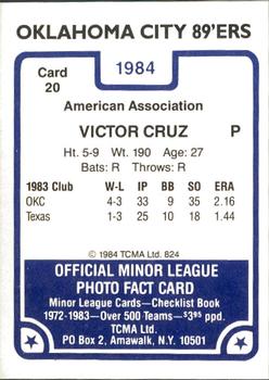 1984 TCMA Oklahoma City 89ers #20 Victor Cruz Back