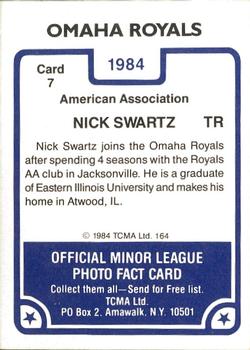 1984 TCMA Omaha Royals #7 Nick Swartz Back