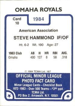 1984 TCMA Omaha Royals #10 Steve Hammond Back