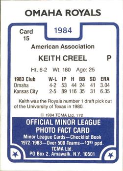 1984 TCMA Omaha Royals #15 Keith Creel Back