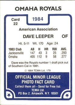 1984 TCMA Omaha Royals #22 Dave Leeper Back