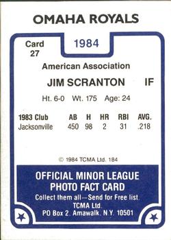1984 TCMA Omaha Royals #27 Jim Scranton Back