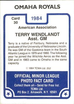 1984 TCMA Omaha Royals #30 Terry Wendlandt Back