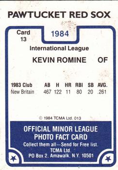 1984 TCMA Pawtucket Red Sox #13 Kevin Romine Back