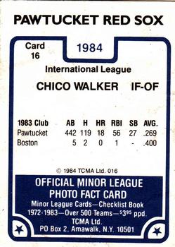 1984 TCMA Pawtucket Red Sox #16 Chico Walker Back