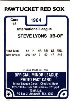 1984 TCMA Pawtucket Red Sox #18 Steve Lyons Back