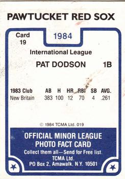 1984 TCMA Pawtucket Red Sox #19 Pat Dodson Back