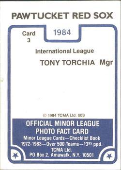 1984 TCMA Pawtucket Red Sox #3 Tony Torchia Back
