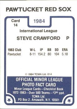 1984 TCMA Pawtucket Red Sox #14 Steve Crawford Back