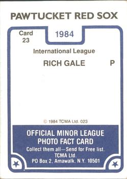 1984 TCMA Pawtucket Red Sox #23 Rich Gale Back