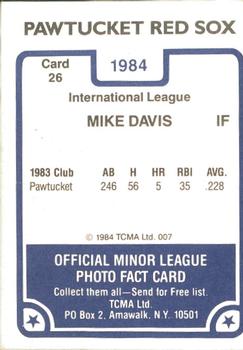 1984 TCMA Pawtucket Red Sox #26 Mike Davis Back