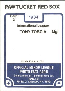 1984 TCMA Pawtucket Red Sox #3B Tony Torchia Back
