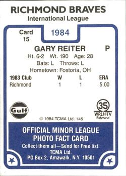 1984 TCMA Richmond Braves #15 Gary Reiter Back