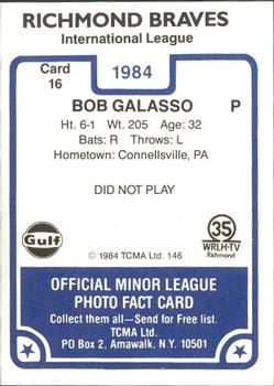 1984 TCMA Richmond Braves #16 Bob Galasso Back