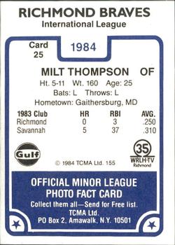 1984 TCMA Richmond Braves #25 Milt Thompson Back