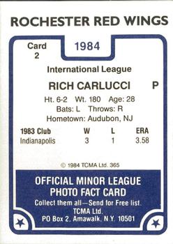 1984 TCMA Rochester Red Wings #2 Rich Carlucci Back