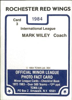 1984 TCMA Rochester Red Wings #3 Mark Wiley Back
