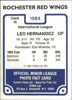 1984 TCMA Rochester Red Wings #15 Leo Hernandez Back