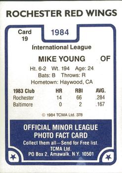 1984 TCMA Rochester Red Wings #19 Mike Young Back