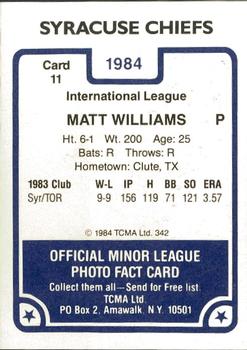 1984 TCMA Syracuse Chiefs #11 Matt Williams Back