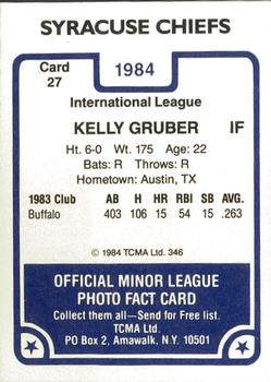 1984 TCMA Syracuse Chiefs #27 Kelly Gruber Back
