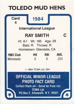 1984 TCMA Toledo Mud Hens #4 Ray Smith Back