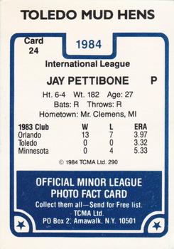 1984 TCMA Toledo Mud Hens #24 Jay Pettibone Back