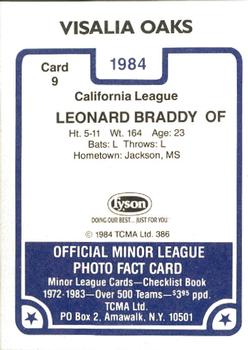 1984 TCMA Visalia Oaks #9 Leonard Braddy Back
